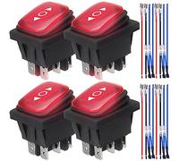 MKBKLLJY 4Pcs Red Momentary Polarity Reverse Switch Waterproof Control Rocker Toggle Switch DC Motor 10A (LED DC 12V) 6 Pin 3 Position (ON)-Off-(ON) with Jumper Wires