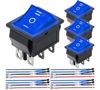MKBKLLJY 4Pcs Rocker Switch 6Pin 3Position ON/Off/ON DC 12V AC 10A/125V 6A/250V DPDT Blue LED Light Illuminated Boat KCD4 Rocker Switch Toggle KCD2-203N with Jumper Terminal Wires for Car Boat Truck