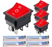 MKBKLLJY 4Pcs Rocker Switch 6Pin 3Position ON/Off/ON DC 12V AC 10A/125V 6A/250V DPDT Red LED Light Illuminated Boat KCD4 Rocker Switch Toggle KCD2-203N with Jumper Terminal Wires for Car Boat Truck