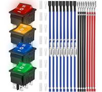 MKBKLLJY 4PCS Rocker Toggle Switch AC 16A 250V/20A 125V DPDT 6 Pins 3 Position ON/OFF 4 Colors LED Light Illuminated Boat KCD4 Snap In Square Switch 16 PCS Terminal Wire Sheath (6.3mm/0.24inch)