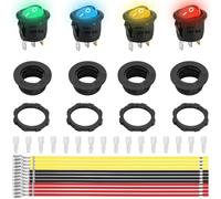 MKBKLLJY 4PCS Round Rocker Switch ON OFF SPST DC 12V 20A 3 Pin 2 Position Snap In KCD1 20mm Mini Red Yellow Blue Green LED Light Illuminated Circle Boat Toggle With Terminal Wire Switch Shell