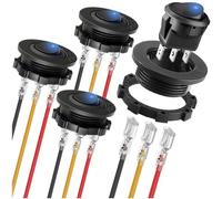 MKBKLLJY 4Pcs Round Rocker Switch Shell DC 12V 20A 24V 10A,Blue LED Lighted Switch SPST 3 Pin On Off 12 Volt DC Toggle Switch for Automotive Car Boat RV with Round Shell & Locked Terminal Wires