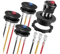 MKBKLLJY 4Pcs Round Rocker Switch Shell DC 12V 20A 24V 10A,Red/Blue LED Lighted Switch SPST 3 Pin On Off 12 Volt DC Toggle Switch for Automotive Car Boat RV with Round Shell & Locked Terminal Wires