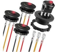 MKBKLLJY 4Pcs Round Rocker Switch Shell DC 12V 20A 24V 10A,Red LED Lighted Switch SPST 3 Pin On Off 12 Volt DC Toggle Switch for Automotive Car Boat RV with Round Shell & Locked Terminal Wires