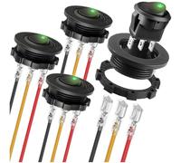 MKBKLLJY 4Pcs Round Rocker Switch Shell DC 12V 20A 24V 10A,SPST 3 Pin On Off 12 Volt DC Toggle Switch Green LED Lighted Switch for Automotive Car Boat RV with Round Shell & Locked Terminal Wires