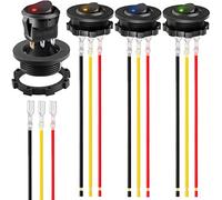 MKBKLLJY 4Pcs Round Rocker Switch Shell DC 12V 20A,DC 24V 10A,SPST 3 Pin On Off Red/Blue/Green/Yellow LED Lighted Switch for Automotive Car Boat RV with Round Shell & Locked Terminal Wires 4Color