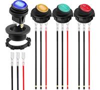 MKBKLLJY 4Pcs Round Rocker Switch Waterproof DC 12V 20A,SPST 3 Pin On Off Red/Blue/Green/Yellow LED Lighted Switch for Auto Car Boat RV with Round Shell Switch Housing & Locked Terminal Wires 4Color