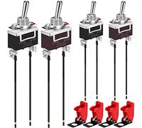 MKBKLLJY 4Pcs Safety Cover Toggle Switch Guard ON Off SPST 2 Pin Red Aircraft Covered 20A 12V Toggle Rocker Switch 12 Volt DC Heavy Duty for Car Truck Automotive with Screw Terminal Wires 2Color
