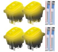 MKBKLLJY 4Pcs Yellow LED Light Illuminated Polarity Reverse Switch Waterproof Control 20A 12V DC DPDT 6Pin 3Position ON/OFF/ON Rocker Toggle Switch with Jumper Terminal Wires for Car Boat Truck