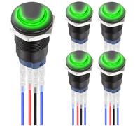 MKBKLLJY 5Pcs 12mm Latching Green LED Push Button Switch Black Shell with Pre-Wiring IP65 Waterproof Self-locking Push Button Switch SPST 2Position ON OFF with Terminal Wires for Car Marine Boat