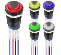 MKBKLLJY 5Pcs 12mm Latching LED Push Button Switch Black Shell IP65 Waterproof Self-locking Push Button Switch SPST 2Position ON OFF with Terminal Wires for Car 5Color(Red/Yellow/Blue/Green/White)