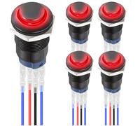 MKBKLLJY 5Pcs 12mm Latching Red LED Push Button Switch Black Shell with Pre-Wiring IP65 Waterproof Self-locking Push Button Switch SPST 2Position ON OFF with Terminal Wires for Car Marine Boat