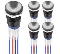 MKBKLLJY 5Pcs 12mm Latching White LED Push Button Switch Black Shell with Pre-Wiring IP65 Waterproof Self-locking Push Button Switch SPST 2Position ON OFF with Terminal Wires for Car Marine Boat