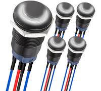 MKBKLLJY 5Pcs 12mm Momentary LED Push Button Switch Black Shell with Pre-Wiring IP65 Waterproof Push Button Switch SPST 2Position ON OFF with White LED for Auto Car Marine Boat Truck Equipment