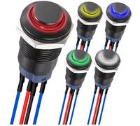 MKBKLLJY 5Pcs 12mm Momentary LED Push Button Switch Black Shell with Pre-Wiring IP65 Waterproof Push Button Switch SPST 2Position ON OFF with Red/Yellow/Blue/Green/White LED for Auto Car Boat Truck