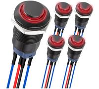 MKBKLLJY 5Pcs 12mm Momentary LED Push Button Switch Black Shell with Pre-Wiring IP65 Waterproof Push Button Switch SPST 2Position ON OFF with Red LED for Auto Car Marine Boat Truck Equipment DIY