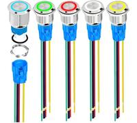 MKBKLLJY 5Pcs 16mm Silver Shell Momentary Push Button Switch LED(Red/Blue/Green/Yellow/White) IP65 Waterproof DC 12V 1NO 1Normally Self-Reset Toggle Switch for Auto Car Boat RV with Wire Socket Plug