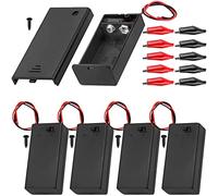MKBKLLJY 5Pcs 9v Battery Holder Base Box, 9 Volt Black Battery Case Holder with Switch, 9v Battery Case with ON/Off Switch,Wire,Cover,Alligator Clips,and Mounting Screws,for DIY and dc equipment