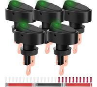 MKBKLLJY 5PCS LED Lighted Rocker Switch 12V 20A Illuminated SPST 3 Pin ON Off Rocker Toggle Switches Oval Shaped 12mm Hole Green with Terminal Wire Sheath for Car Truck RV Motorcycles Marine Boats
