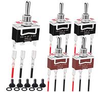 MKBKLLJY 5Pcs Momentary Toggle Switch 3 Pins 3 Position (ON)/Off/(ON) SPDT Heavy Duty Rocker Toggle Switch 16A 250V AC Spade Terminal Metal Switch with Waterproof Boot Cap& Terminal Wires(Black/Brown)