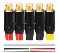 MKBKLLJY 5PCS RCA Female Plug Adapter Audio Phono 24K Gold Plated Solder Connector Speaker Wire Cable to Audio Female RCA Plug Jack with Solder Wire Cable Ties, for Speaker Home Theater Amplifiers