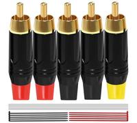 MKBKLLJY 5PCS RCA Male Plug Adapter Audio Phono 24K Gold Plated Solder Connector Speaker Wire Cable to Audio Male RCA Plug Jack with Solder Wire Cable Ties, for Speaker Home Theater TV Amplifiers