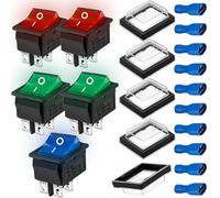 MKBKLLJY 5PCS Rocker Switch 4 Pin 2 Position 16A 250V AC / 20A 125V AC ON/OFF DPST Multicolor LED Light Illuminated Car Boat Toggle KCD4 With Waterproof Covers Electrical Wire Connectors
