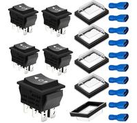 MKBKLLJY 5PCS Rocker Switch 6 Pin 3 Position DPDT 20A 12V 24V DC/16A 250V AC/20A 125V AC ON/OFF/ON Black Non-Illuminated Boat Toggle Switch KCD4 With Waterproof Cover Electrical Wire Connector