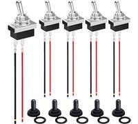 MKBKLLJY 5Pcs Rocker Toggle Switch 2Pin DC 12V 25A SPST ON/Off 2 Position with Upgrade Waterproof Cover Cap and Locked Terminal Wires for Auto Car Boat RV