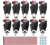 MKBKLLJY 5PCS Speaker Wire Cable to Audio Male Female RCA Connector Adapter Plug Jack RCA to Speaker Wires Adapter Spring Press Type Terminal Non-Soldering with Heat Shrink Connectors Ties, for CCTV