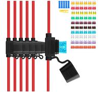 MKBKLLJY 6 Pack 12AWG Inline Fuse Holder Automotive Replacement Fuse Holder with 60Pcs (5A,7.5A,10A,15A,20A,25A,30A,35A,40A,50A)ATC/ATO Standard Blade Fuses,Heat Shrink Butt Connector and Fuse Puller