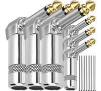 MKBKLLJY 6PCS 1/4" 90 Degree Right Angle Plug 1/4 Inch 6.35mm TS Mono Male Solder Jack Audio Connector with Cable Ties for Guitar Speaker Microphone Audio Cable Repair Replacement