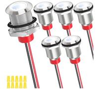 MKBKLLJY 6Pcs 12mm DC 12-24V 1A White LED Metal Indicator Light Waterproof Signal Lamp Pilot Dash Directional with 150mm Cable Length and Wiring Cap for Car Interior Trucks Boats Engine taillight