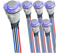 MKBKLLJY 6Pcs 12mm Latching Blue LED Push Button Switch DC 12V 3A Sliver Shell 1NO 1Normally SPST IP65 Waterproof Self-locking Round Metal Switch Stainless Steel Button with Pre-Wiring for Car Boat