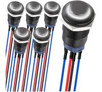 MKBKLLJY 6Pcs 12mm Latching led Push Button Switch Black Shell with pre-Wiring IP65 Waterproof Push Button Switch 1NO 1 Normally Self-Locking with White LED for Auto Car Marine Boat Medical Equipment