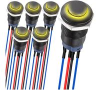 MKBKLLJY 6Pcs 12mm Latching led Push Button Switch Black Shell with pre-Wiring IP65 Waterproof Push Button Switch 1NO 1 Normally Self-Locking with Yellow LED for Auto Car Marine Boat Medical Equipment