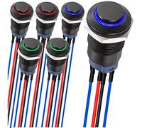 MKBKLLJY 6Pcs 12mm Latching led Push Button Switch Black Shell with pre-Wiring, IP65 Waterproof Push Button Switch,1NO 1 Normally,Self-Locking with LED 3Color(Red/Blue/Green) for Auto Car Marine Boat