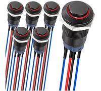 MKBKLLJY 6Pcs 12mm Latching led Push Button Switch Black Shell with pre-Wiring, IP65 Waterproof Push Button Switch,1NO 1 Normally,Self-Locking with Red LED for Auto Car Marine Boat