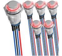 MKBKLLJY 6Pcs 12mm Latching Red LED Push Button Switch DC 12V 3A Sliver Shell 1NO 1Normally SPST IP65 Waterproof Self-locking Round Metal Switch Stainless Steel Button with Pre-Wiring for Car Boat