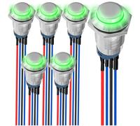 MKBKLLJY 6Pcs 12mm Momentary Green LED Push Button Switch Sliver Shell DC 12V 3A 4Pin 1NO SPST IP65 Waterproof Round Metal Switch Stainless Steel Button with Pre-Wiring for Automotive Car Marine Boat