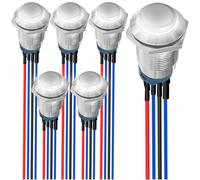 MKBKLLJY 6Pcs 12mm Momentary White LED Push Button Switch Sliver Shell DC 12V 3A 4Pin 1NO SPST IP65 Waterproof Round Metal Switch Stainless Steel Button with Pre-Wiring for Automotive Car Marine Boat