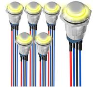 MKBKLLJY 6Pcs 12mm Momentary Yellow LED Push Button Switch Sliver Shell DC 12V 3A 4Pin 1NO SPST IP65 Waterproof Round Metal Switch Stainless Steel Button with Pre-Wiring for Car Marine Boat