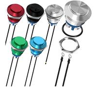 MKBKLLJY 6Pcs 16mm Momentary Push Button Switch Silver/Black/Red/Blue/Green Metal Shell,IP65 Waterproof 12V 24V 36V DC 110V 250V AC 5A 1NO SPST Screw Terminal with Wires,for Car, Boat,Without LED