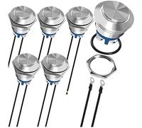 MKBKLLJY 6Pcs 19mm Momentary Push Button Switch Silver Shell,IP65 Waterproof 12V 24V 36V DC 110V 250V AC 5A 1NO SPST Screw Terminal with Wires,for Car, Boat,Marine, Metal Shell Without LED