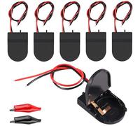 MKBKLLJY 6Pcs CR2032 1 X 3V Battery Holder Battery Storage Boxes Cover Black Button Battery Holder Coin Cell Battery Holder with Switch Wires On ON-Off Switch and Alligator Clips for Electronic DIY