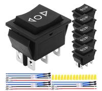 MKBKLLJY 6Pcs Momentary Motor Polarity Reverse Rocker Switch Black DC 20A 12V DPDT 6Pin 3Position (ON)-Off-(ON) 16A 250V AC/20A 125V AC Automatic Reset Switch with Jumper Wires Wiring cap for Boat
