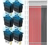 MKBKLLJY 6PCS Rocker Switch 3 Pins 2 Position ON/OFF 20A 12V DC SPST Bule LED Light Illuminated Small Mini Snap In Boat Rocker Toggle Switch 18 PCS Terminal Wire Sheath (6.3mm/0.24inch)