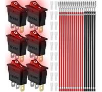 MKBKLLJY 6PCS Rocker Switch 3 Pins 2 Position ON/OFF 20A 12V DC SPST Red LED Light Illuminated Small Mini Snap In Boat Rocker Toggle Switch 18 PCS Terminal Wire Sheath (6.3mm/0.24inch)