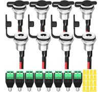 MKBKLLJY 8Pcs 5.5x2.1mm DC Jack Pre-Wired Female 11mm Mounting Hole DC Power Jack Panel Mount Barrel Jack with 5.5 x 2.1mm Male DC Connector Plug and Waterproof Cover Wiring Cap for Audio Video