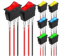 MKBKLLJY 8Pcs DC 12V 20A Red Light Locked Terminal Wires Illuminated LED On/Off SPST 3 Pin 2 Position Mini Boat Rocker Toggle Switch Snap for Car Boat Instrument,LED 4Color(Red/Blue/Yellow/Green)
